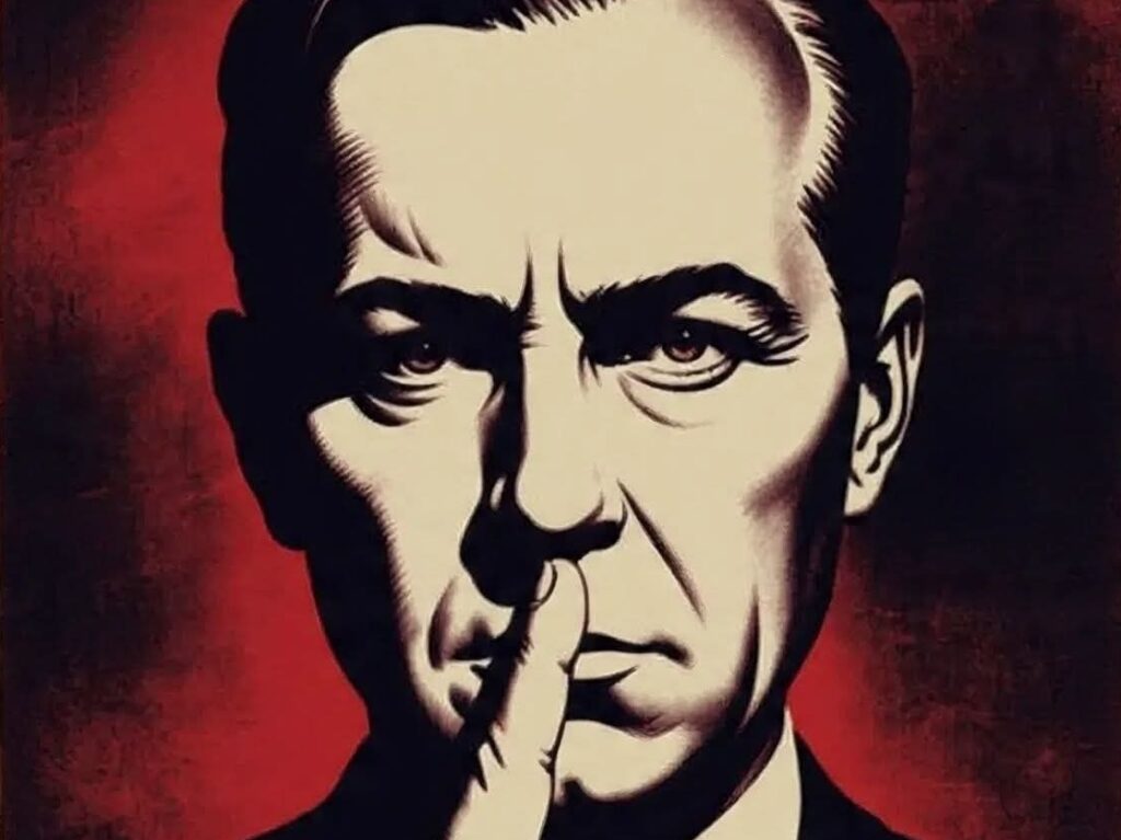 Image of man telling others not to speak.